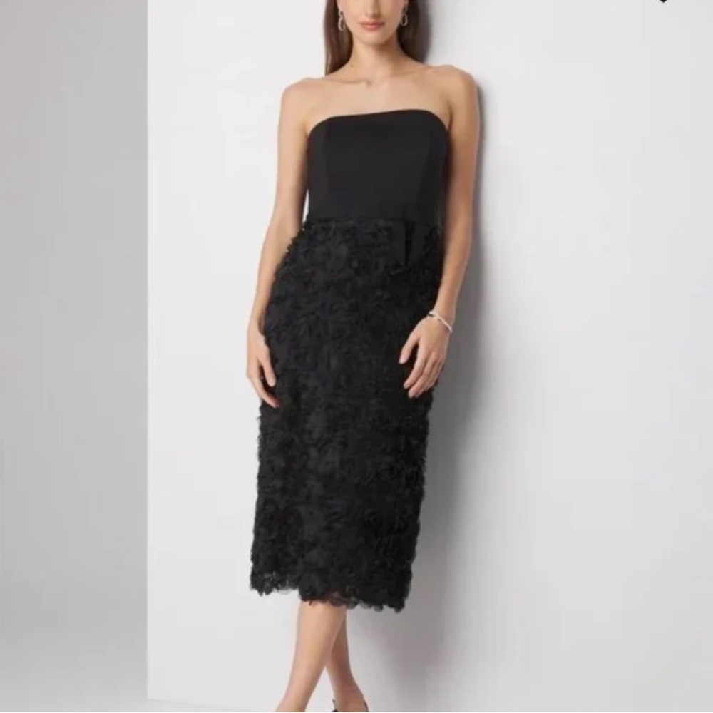 NEW White House black market rosette strapless strap 3D sheath midi size 8 & 10